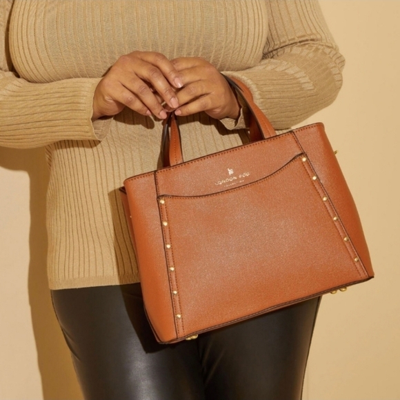 London Fog Handbags - London Fog Caviar Satchel Cognac